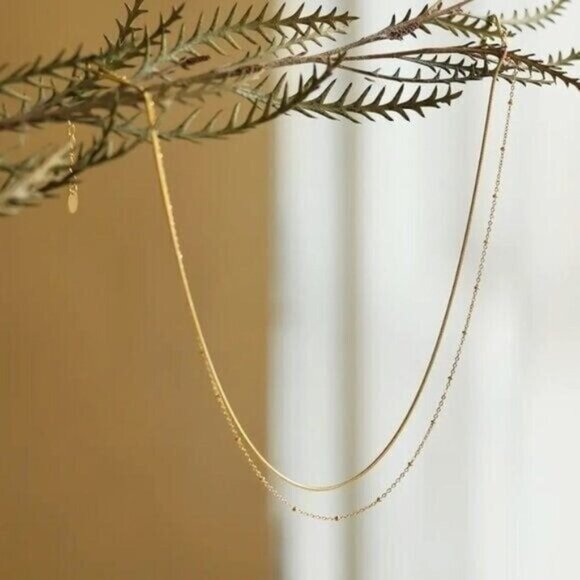 DOUBLE Layer Gold Chain Necklace Non-tarnish Waterproof snake Chain BEAUTIFUL - Picture 9 of 13